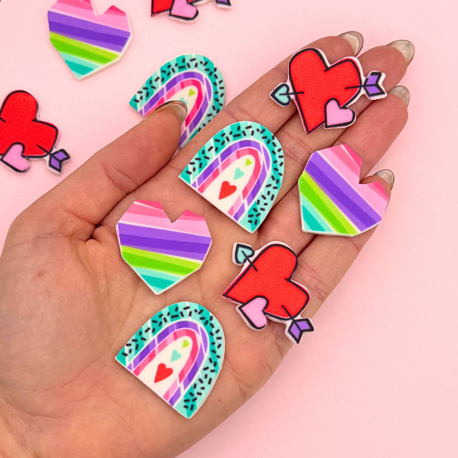 Valentine Hearts & Rainbows Sugar Shapes (12)