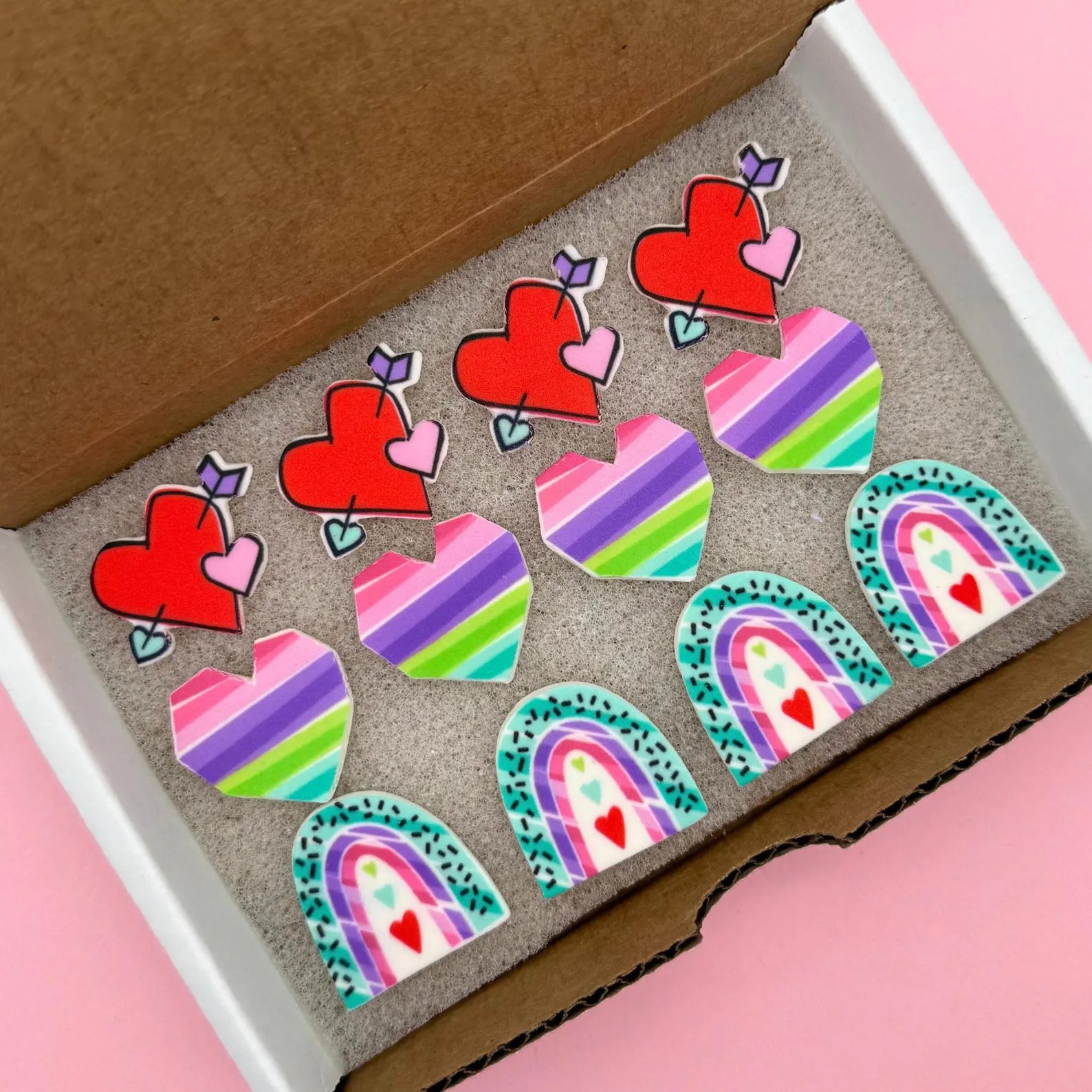 Valentine Hearts & Rainbows Sugar Shapes (12)