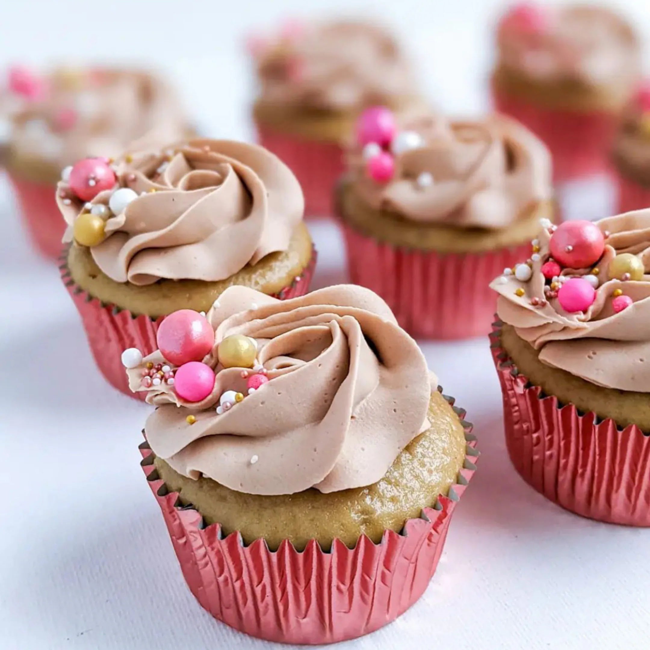 Pink Champagne Sprinkle Mix on Cupcakes