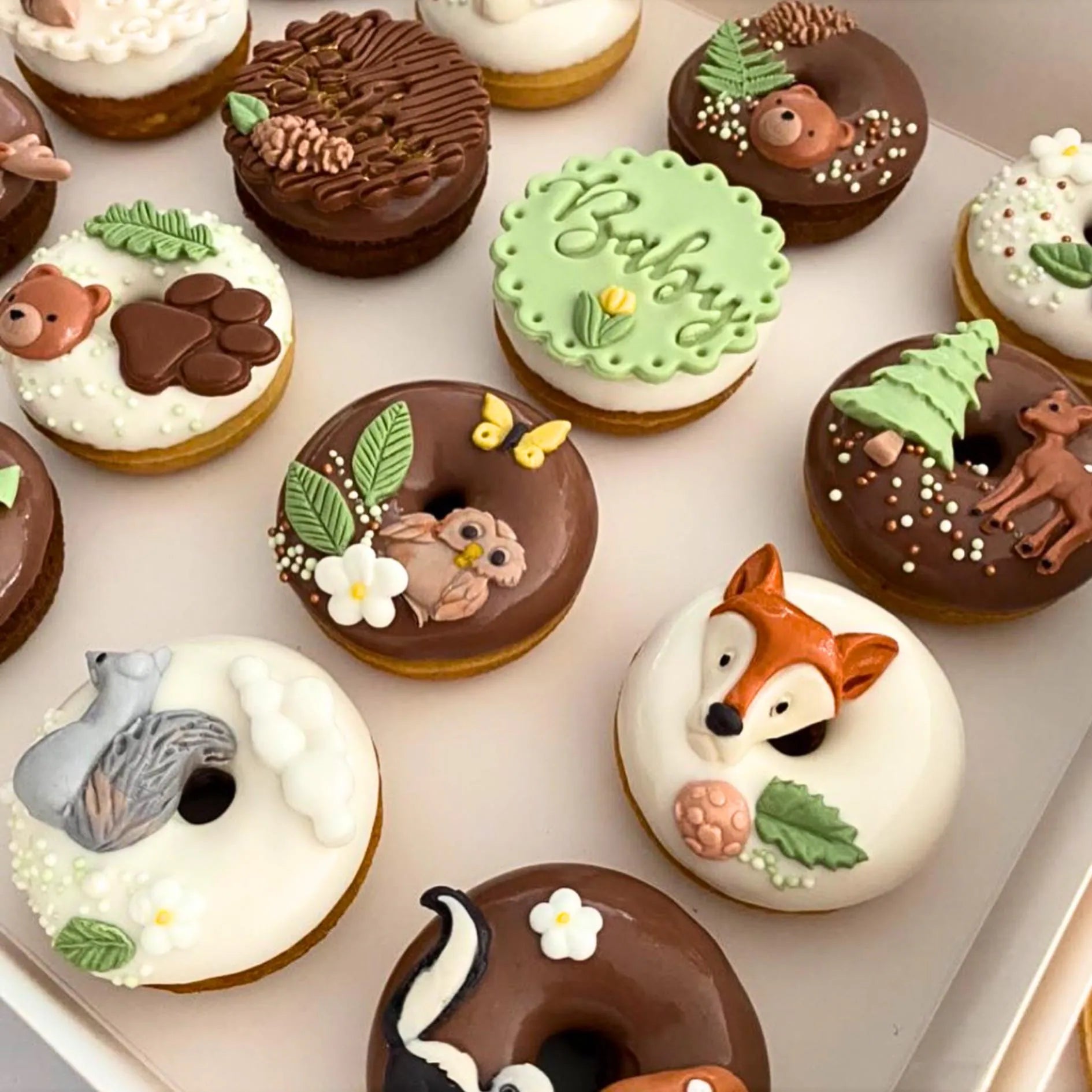 White Blossoms Icing Flowers on Donuts