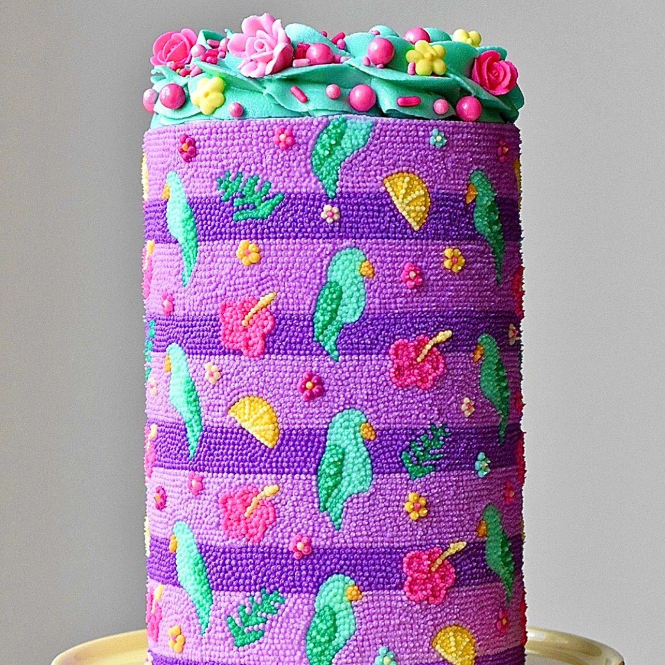 Pink Lemonade Icing Flowers on a Cake