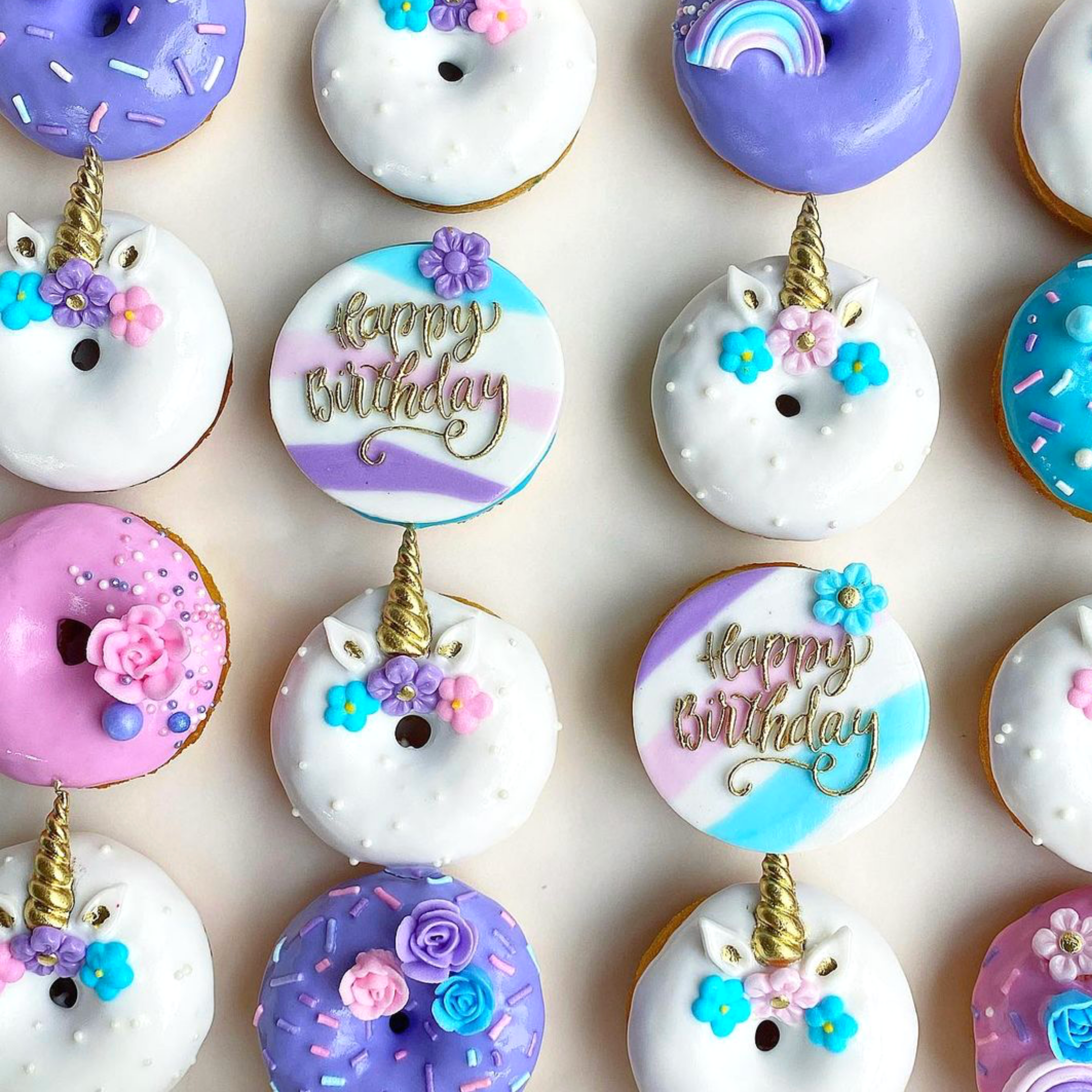 Unicorn Icing Flowers on Donuts