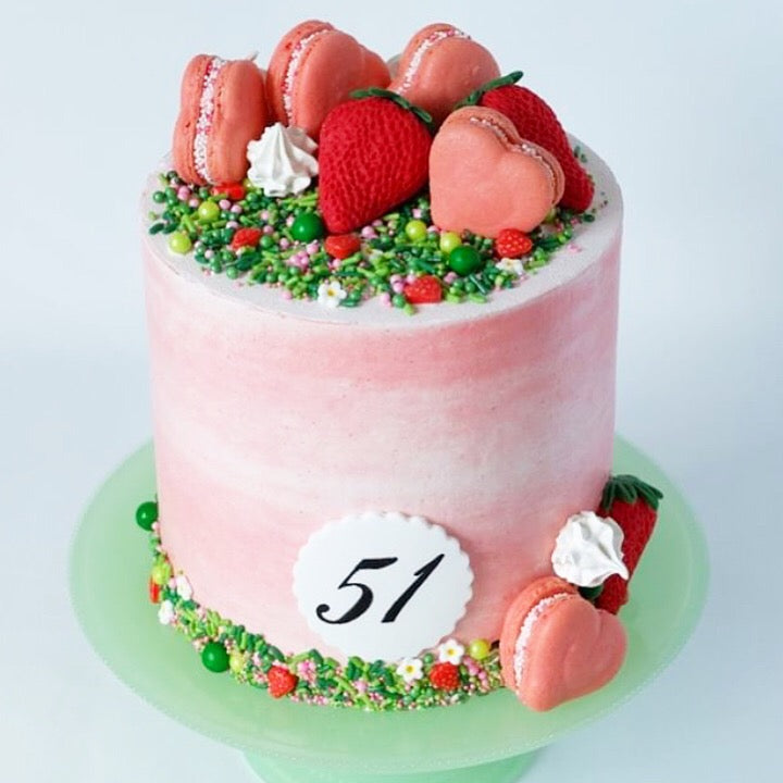 Strawberry Fields Sprinkle Mix on a Cake
