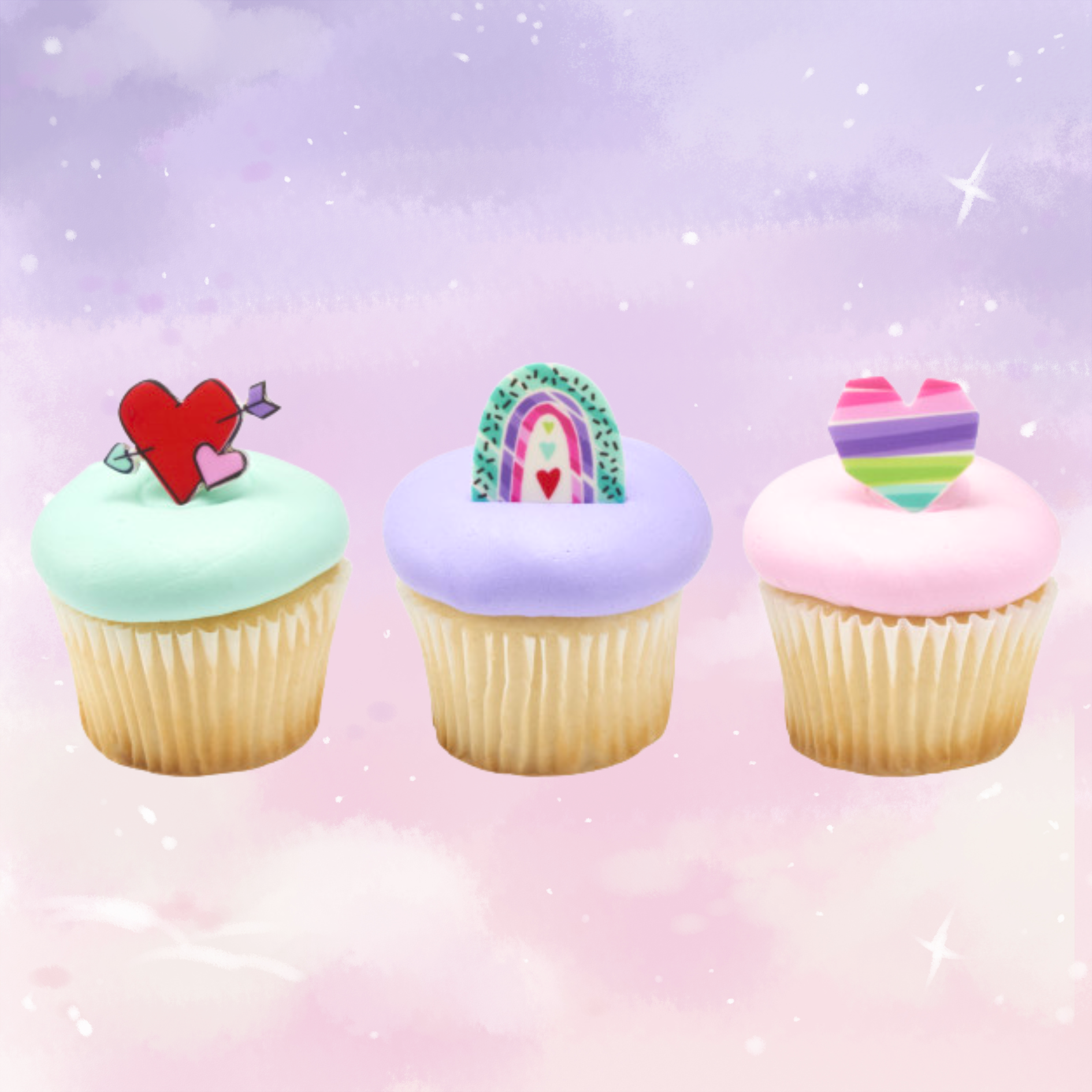Valentine Hearts & Rainbows Sugar Shapes (12)