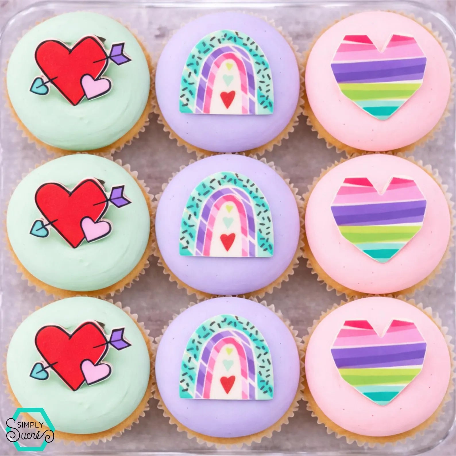 Valentine Hearts & Rainbows Sugar Shapes (12)